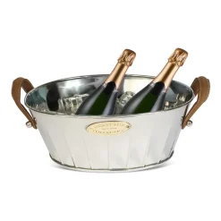 Culinary Concepts Enfriador de champán Heritage con asas de cuero, 30 cm Plateado Hot