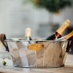 Culinary Concepts Enfriador de champán Heritage con asas de cuero, 30 cm Plateado Hot