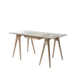 Design House Stockholm Escritorio Arco, Roble lacado transparente, incl. cajón, tablero de vidrio Beige Clearance
