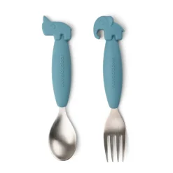 Done by deer Juego de cubiertos Deer Friends Easy-grip 2 piezas, Blue Azul