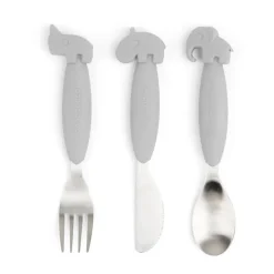 Done by deer Juego de cubiertos Deer Friends Easy-grip 3 piezas, Grey Gris Outlet