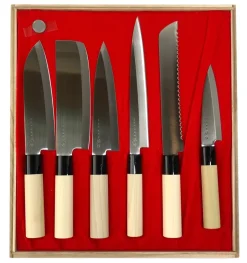 Satake Cuchillos Japoneses|Juegos De Cuchillos De Cocina<Juego de cuchillos en caja 35x38 cm, 6 piezas PlateadoBeige