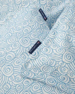 Lexington Juego de funda nórdica Wave Printed Cotton Sateen, White-Blue, 1 funda de almohada Blanco Clearance