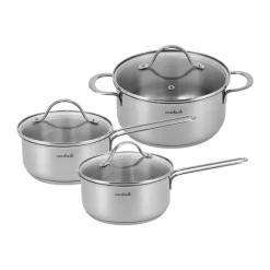Nordwik Juego de ollas con tapa de vidrio , 3 piezas Plateado Sale