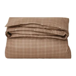 Lexington Juego de sábanas Checked Pin Point Oxford 220x220 cm, Brown Blanco Discount