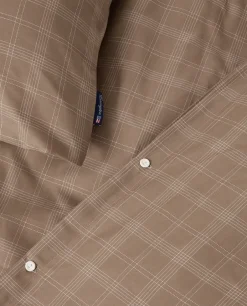 Lexington Juego de sábanas Checked Pin Point Oxford 220x220 cm, Brown Blanco Discount