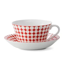 Gustavsbergs Porslinsfabrik Tazas De Té<Juego de té Eva, taza de té + platillo RojoBlanco