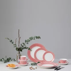 Gustavsbergs Porslinsfabrik Tazas De Té<Juego de té Eva, taza de té + platillo RojoBlanco