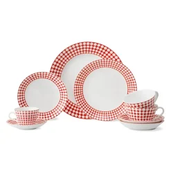 Gustavsbergs Porslinsfabrik Tazas De Té<Juego de té Eva, taza de té + platillo RojoBlanco