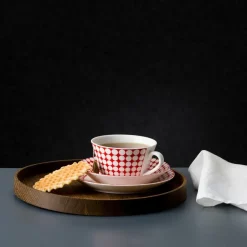 Gustavsbergs Porslinsfabrik Tazas De Té<Juego de té Eva, taza de té + platillo RojoBlanco