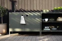 Brafab Cocinas Exteriores|Barbacoas<Kelia cocina de exterior con banco y estantes, Nordic green, 121x91x64 cm Verde