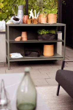 Brafab Cocinas Exteriores|Barbacoas<Kelia cocina de exterior con banco y estantes, Nordic green, 121x91x64 cm Verde