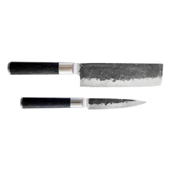 Satake Cuchillos Carnicero|Cuchillos Japoneses<Kuro Nakiri 18 cm con Petty 11 cm, 2 piezas NegroPlateado