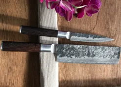Satake Cuchillos Carnicero|Cuchillos Japoneses<Kuro Nakiri 18 cm con Petty 11 cm, 2 piezas NegroPlateado