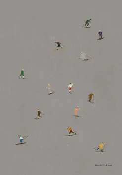Fine Little Day Decoración Navideña<Lámina Skiers 50x70 cm, Gris