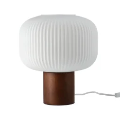 Scandi Living Lámpara de mesa Fair 34,5 cm, Vidrio esmerilado-fresno teñido oscuro MarrónBlanco New
