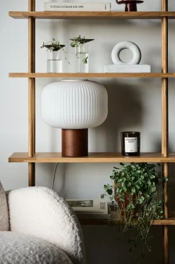 Scandi Living Lámpara de mesa Fair 34,5 cm, Vidrio esmerilado-fresno teñido oscuro MarrónBlanco New