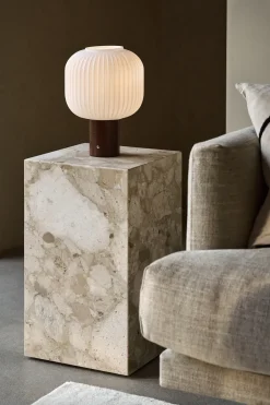 Scandi Living Lámpara de mesa portátil Fair, Vidrio esmerilado-fresno teñido oscuro BlancoBeige Hot