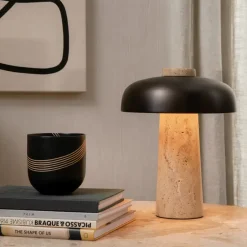 Audo Copenhagen Lámpara de mesa Reverse 30 cm, Travertino-latón bronceado Marrón Hot