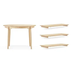 Stolab Mesa Carl abedul, Aceitado natural, 3 tableros de extensión+pata de apoyo Beige