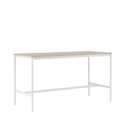 Muuto Mesa Alta<Mesa de bar Base High, Oak, base blanca, borde de madera contrachapada, w85 l190 h105 Beige