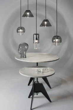 Tom Dixon Mesas De Jardín<Mesa de café Screw Ø90 cm, Mármol blanco-hierro fundido BlancoNegro