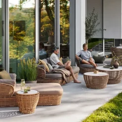 Cane-line Mesas De Centro De Exterior<Mesa de centro Basket, Travertine, grande, base de mimbre natural Beige