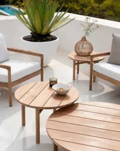 Ethnicraft Mesa de centro Quatro outdoor teak, Ø95 cm Marrón Clearance
