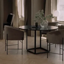 New Works Mesa de comedor Florence redonda, mármol marquina, ø120 cm, soporte Negro New
