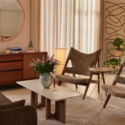 Audo Copenhagen Mesa lounge Androgyne, Sand/kunis breccia, base de roble teñido de negro Beige Hot