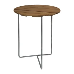 Grythyttan Stålmöbler Mesa Table 6B, Teca sin tratar - patas galvanizadas, Ø60 cm Marrón New