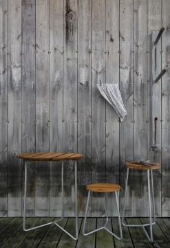 Grythyttan Stålmöbler Mesa Table 6B, Teca sin tratar - patas galvanizadas, Ø60 cm Marrón New