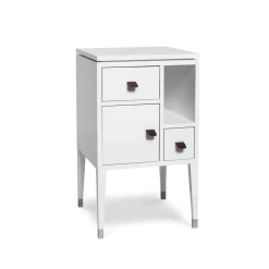 Mavis Mesita de noche Abisko con patas altas, , asa de piel de alce marrón cm Blanco Clearance