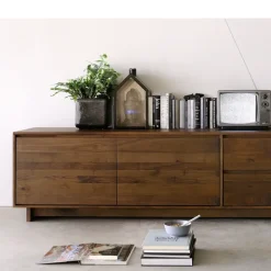 Ethnicraft Mueble multimedia Wave 60x210 cm, Roble con aceite duro encerado Beige Outlet