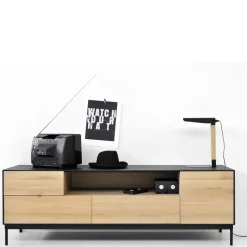 Ethnicraft Mueble multimedia Whitebird, Roble negro-Patas metálicas negras Beige Sale