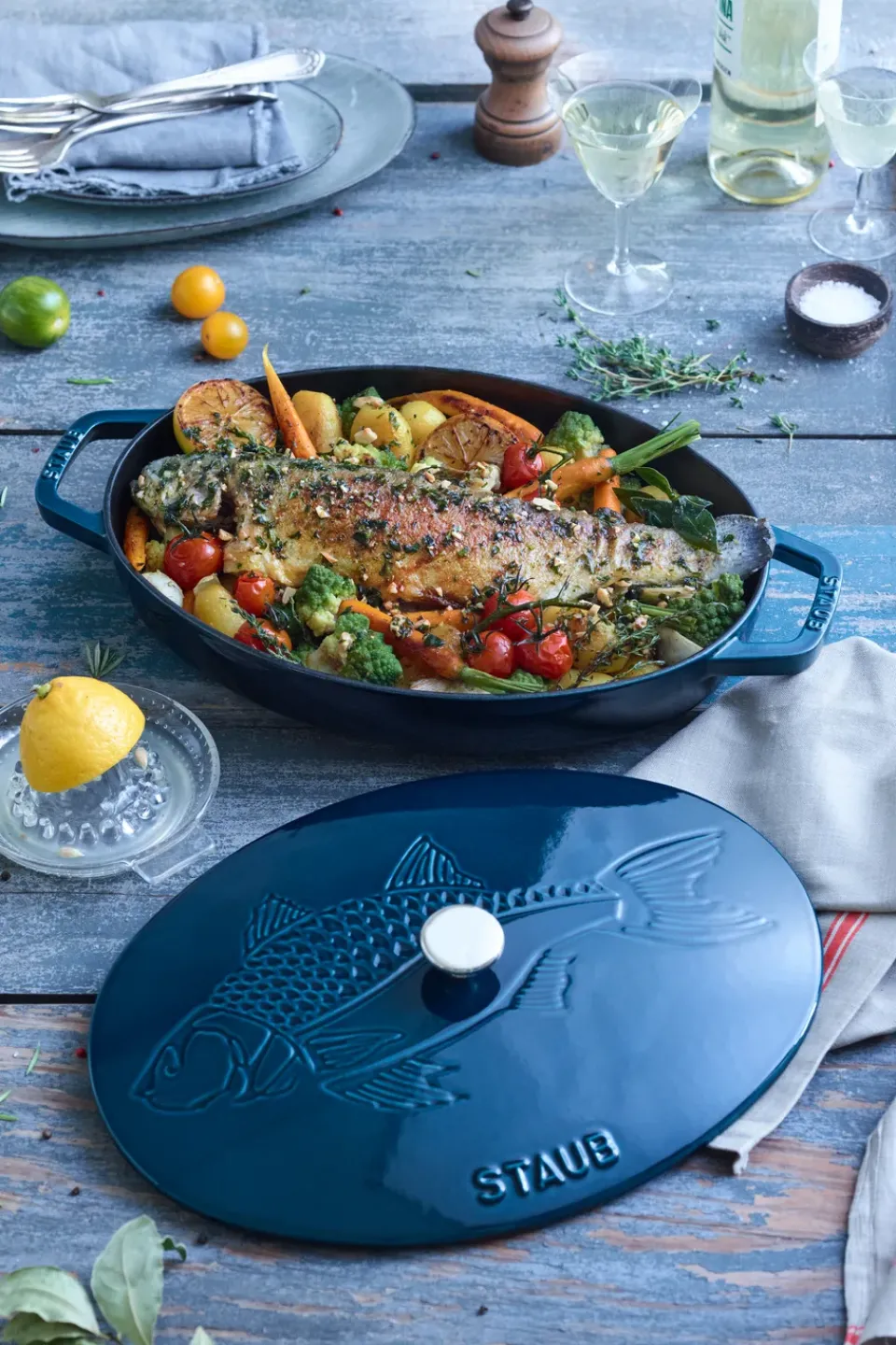 STAUB Olla La Mer ovalada, tres capas de esmalte, 32 cm Turquesa Discount