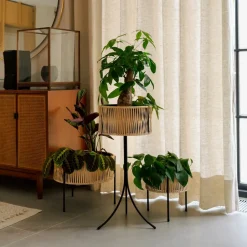 Audo Copenhagen Detalles De Jardín Y Accesorios De Exterior<Pedestal para plantas Umanoff ratán-acero, h27 cm Ø27 cm Beige