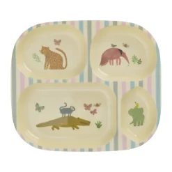 RICE Platos De Plástico|Vajillas Infantiles<Plato infantil melamina 4 compartimientos, Estampado Jungla Dulce Multi