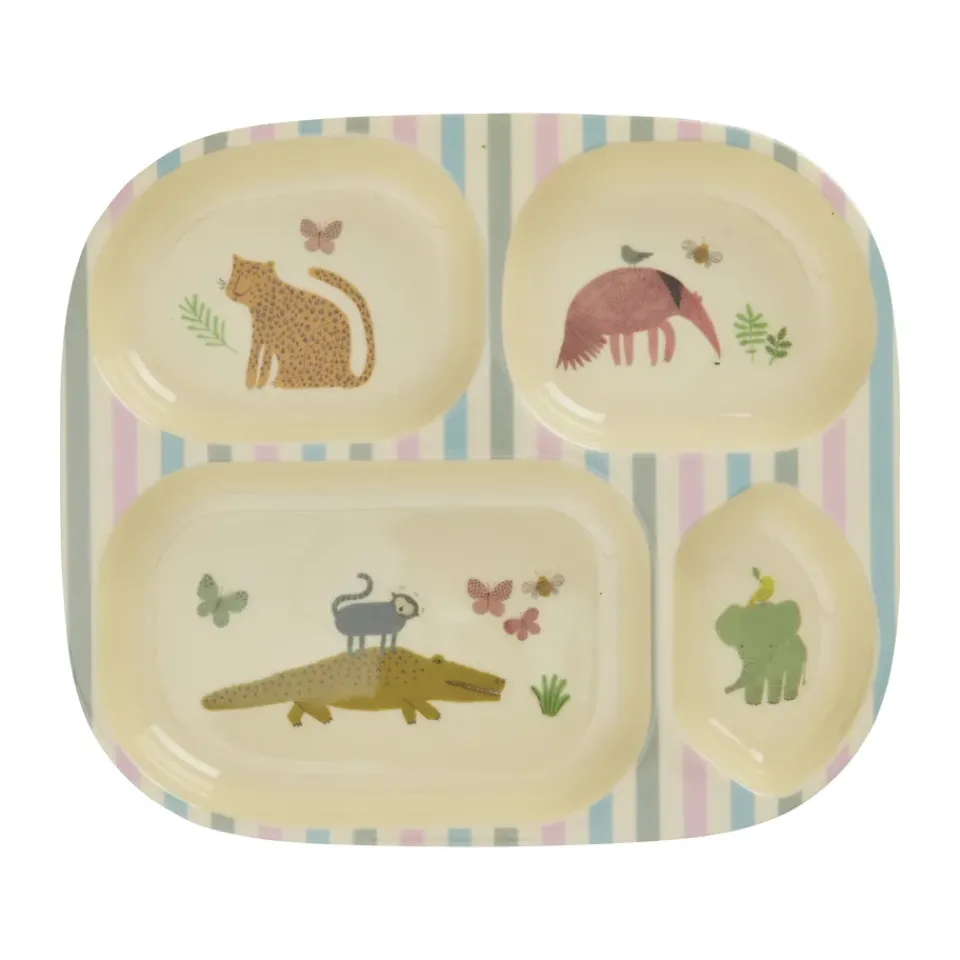 RICE Platos De Plástico|Vajillas Infantiles<Plato infantil melamina 4 compartimientos, Estampado Jungla Dulce Multi