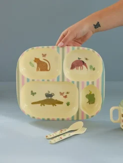 RICE Platos De Plástico|Vajillas Infantiles<Plato infantil melamina 4 compartimientos, Estampado Jungla Dulce Multi