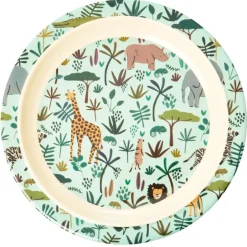 RICE Plato para niños Jungle animals, Green-multi Verde New
