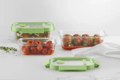Lékué Recipientes Para Alimentos<Recipiente hermético de vidrio rectangular 370 ml, Verde