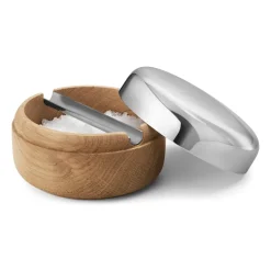 Georg Jensen Salero Alfredo Ø8,5 cm, Roble-acero inoxidable MarrónPlateado