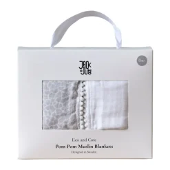 Jack o Juno Mantas Infantiles|Mantas Infantiles<Set de 2 mantas de muselina Pom Pom 120x120 cm, Pearl & Giraffe gray BlancoGris