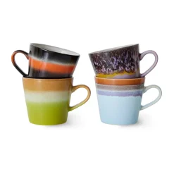 HKliving Set de 4 tazas de capuchino 70's, Solid Multi