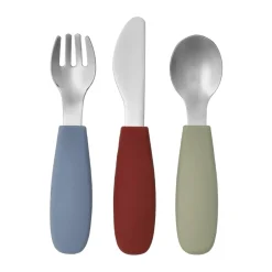 Scandi Living Cubiertos Infantiles|Cuberterías Combinadas<Set de cubiertos Dine de silicona de 3 piezas, Green-blue VerdeAzul