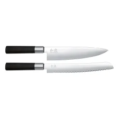 KAI Cuchillos Japoneses|Juegos De Cuchillos De Cocina<Set de cuchillo de pan y cuchillo de chef Wasabi Black, 2 piezas Negro