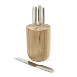 Serax Juegos De Cuchillos De Cocina<Set de cuchillos con bloque de cuchillos Base 5 piezas, Wood-steel grey Plateado