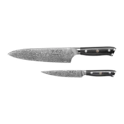 Hâws Set de cuchillos de chef y universales Damascus de , 2 piezas, Negro-acero inoxidable NegroPlateado