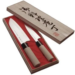 Satake Set de cuchillos petty y santoku Houcho, 2 piezas BeigePlateadoNegro Discount